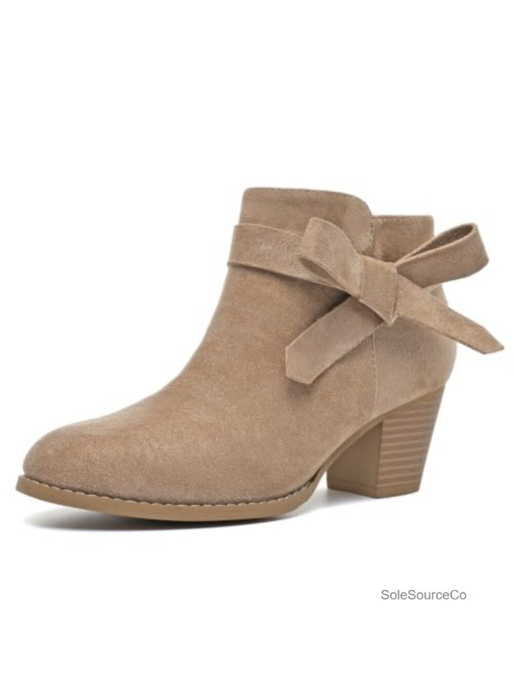 Women's Ankle Boots Chunky Block Heel 6cm Side Zipper Bow Decor